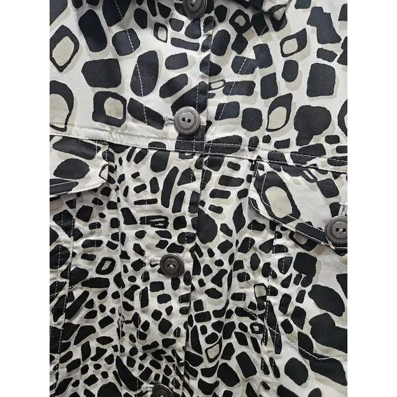 Chico's Animal Print Jacket Size 1 Neutral Black Tan White Size M 8-10 - Picture 7 of 16
